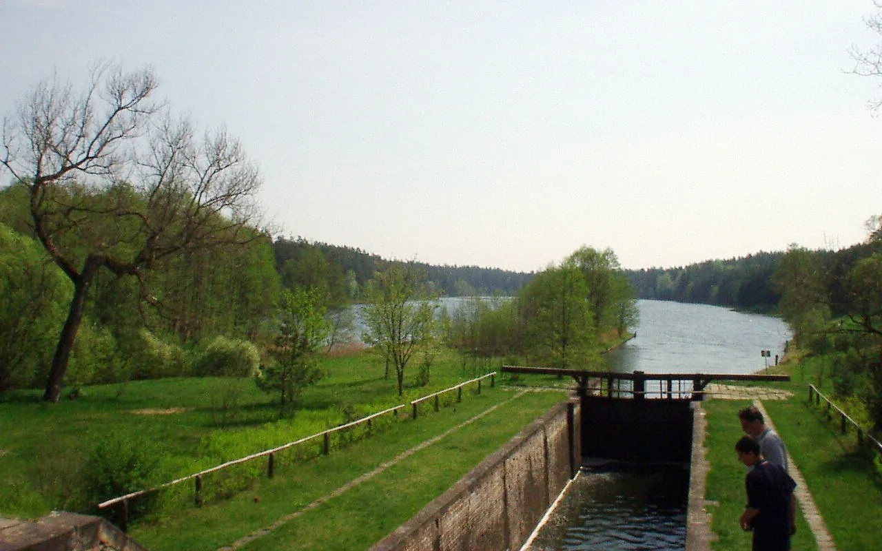 Paniewo lock and Krzywe Lake in Poland in gmina Płaska.