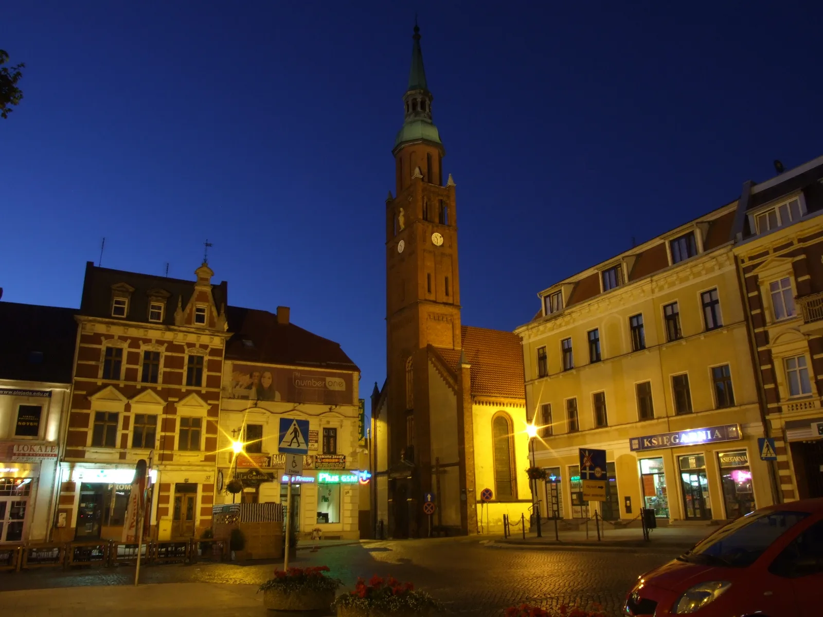 Main square (Rynek) in Starogard Gdański; north-eastern corner. Pomorskie voivodship, Poland