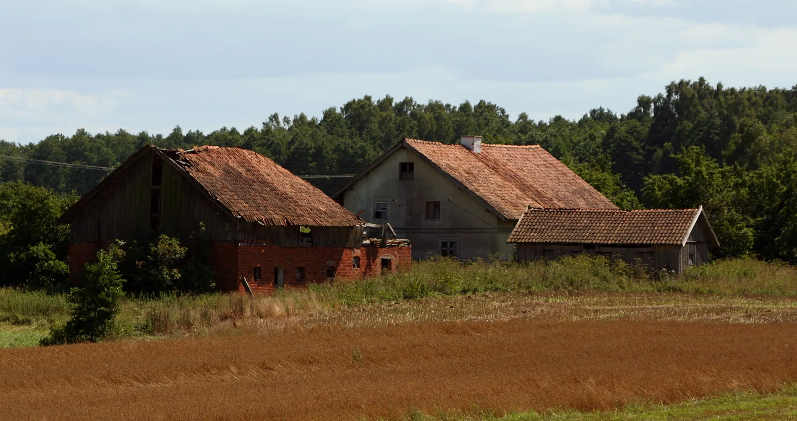 Fragment zabudowy we wschodniej cześci miejscowści Chwalęcin w powiecie lidzbarskim, w gminie Orneta