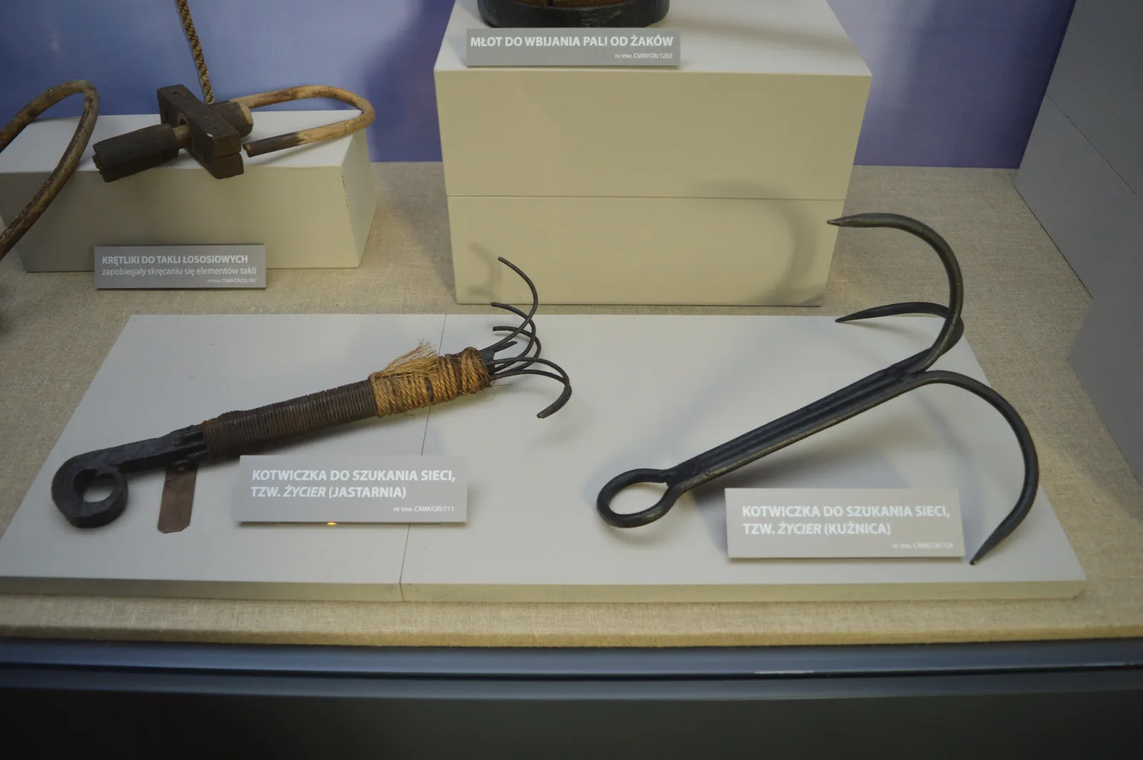 Small grapnels for searching for fishing equipment on bottom.Exhibit in Museum of Fishery in Hel, Poland.