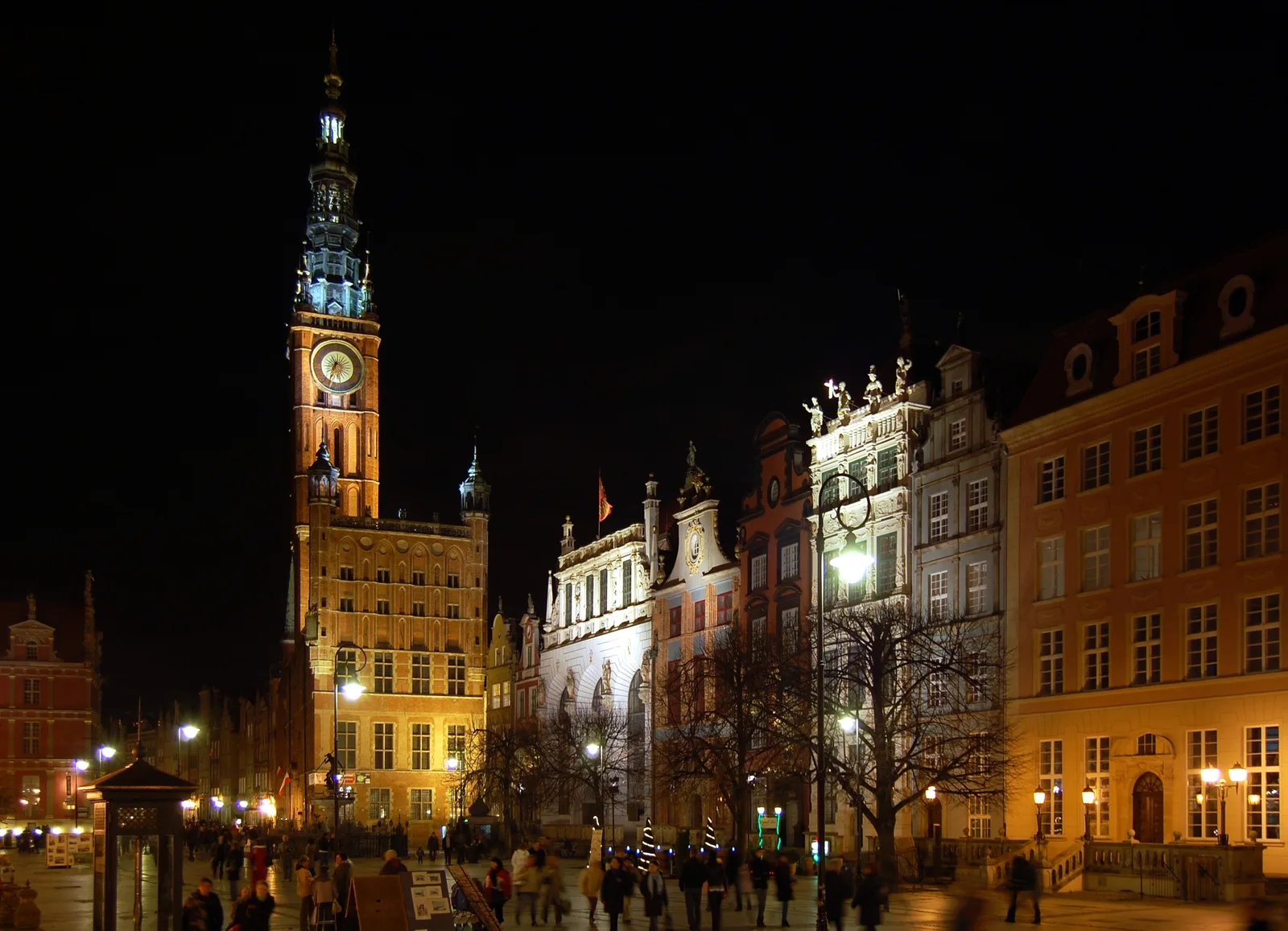 Long Market in Gdańsk, Poland at night.
