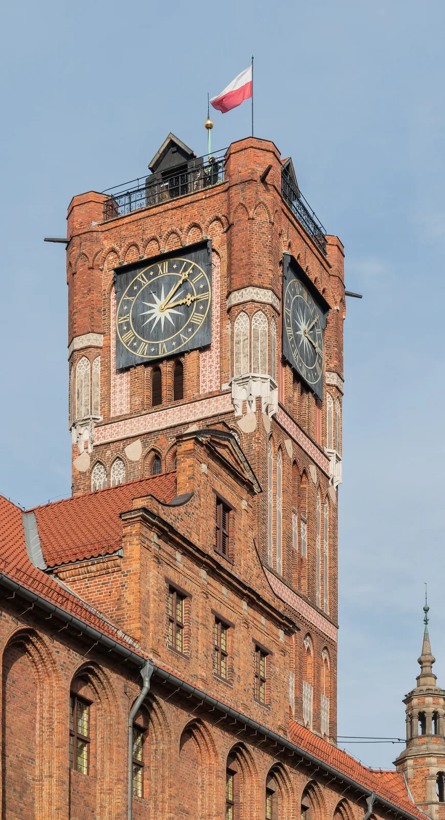 Clock tower of the old town hall in Toruń , Kuyavian-Pomeranian Voivodeship, Poland