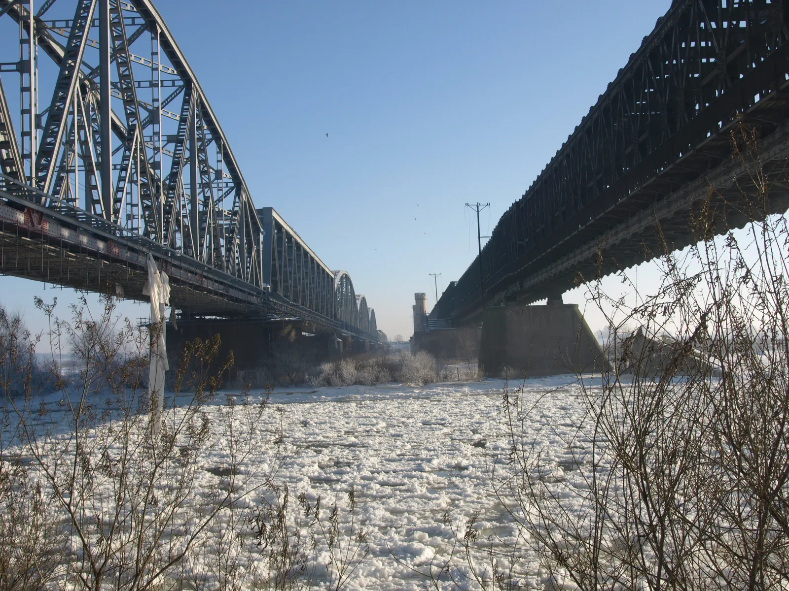 Road bridge and rail bridge in Tczew