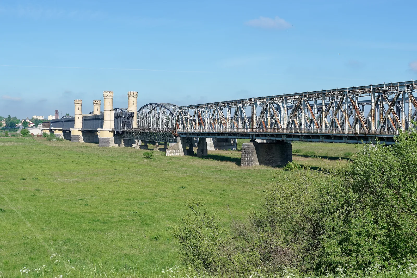 Road bridge over Vistula river in Tczew. Rail bridge in the background
