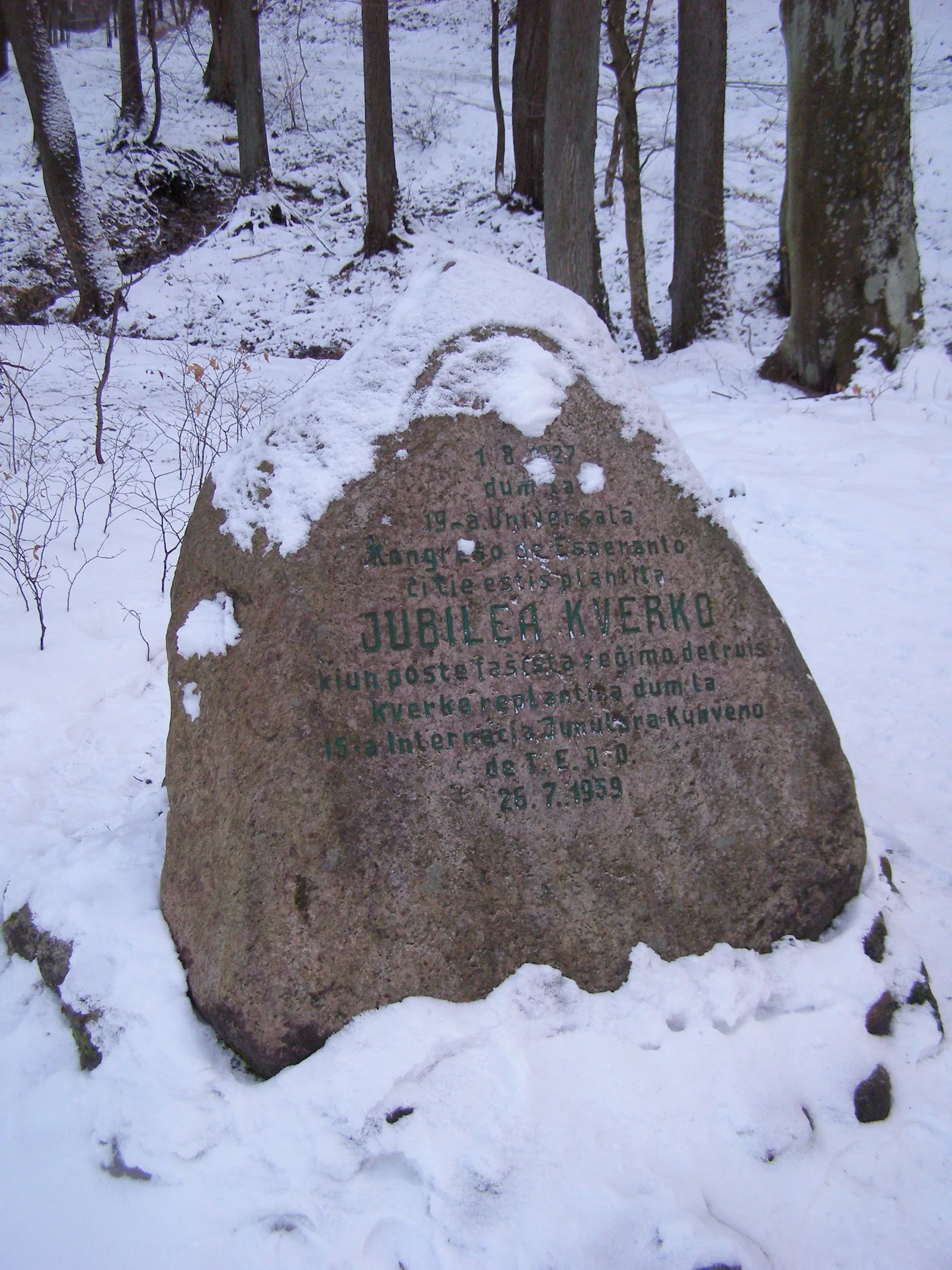 Sopot - Świemirowska Valley, stone with Esperanto inscription commemorating the 1927 Esperanto Congress in Gdańsk