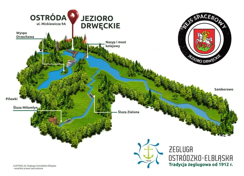 Rejs spacerowy po Jeziorze Drwęckim mapa