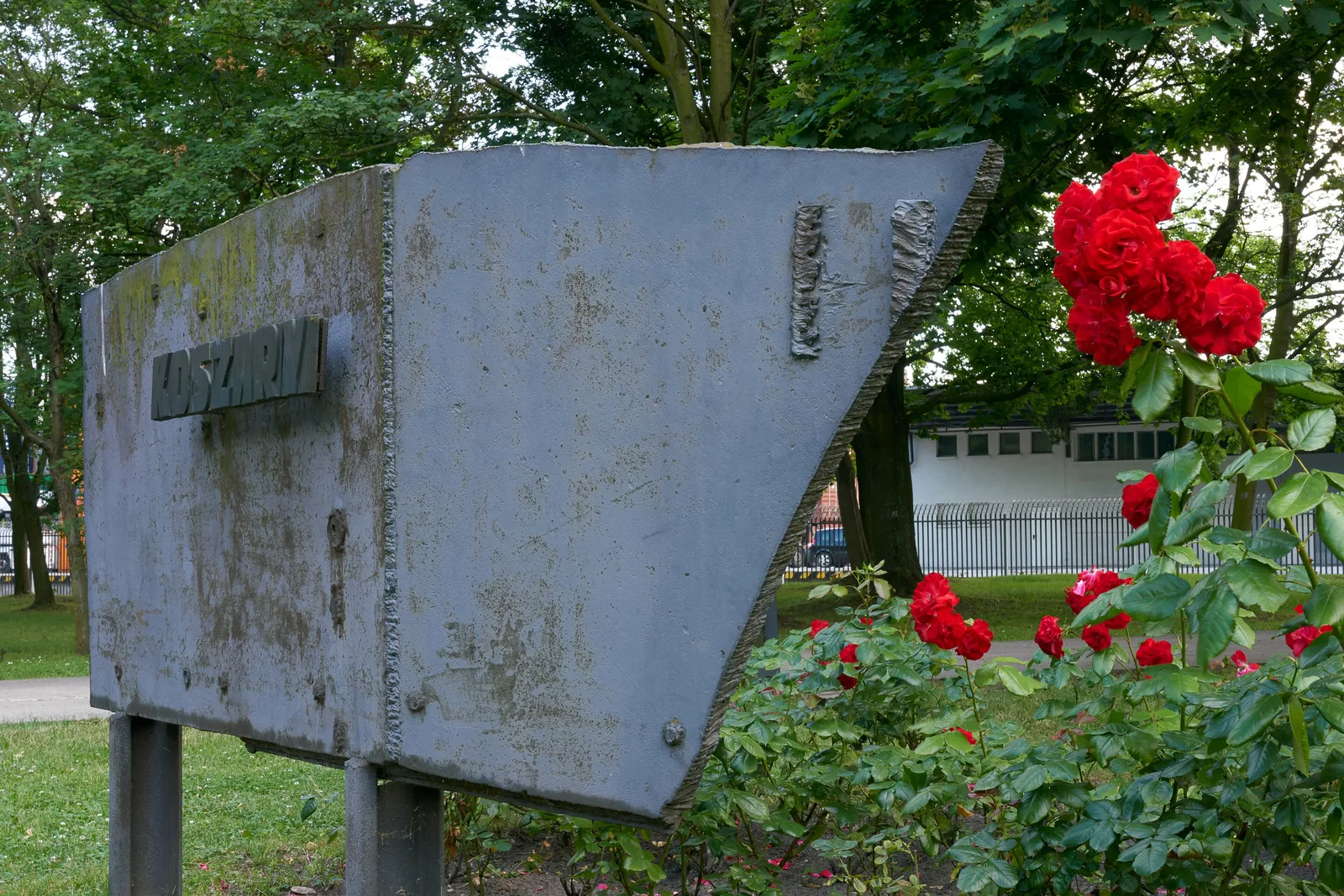 signpost to Westerplatte barracks - cut from the plate of a WW II tank