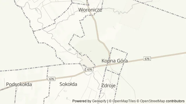 Mapa okolicy: Arboretum w Kopnej Górze — Kopna Góra, Puszcza Knyszyńska. Podgląd obejmuje około 3,6 km w poziomie.