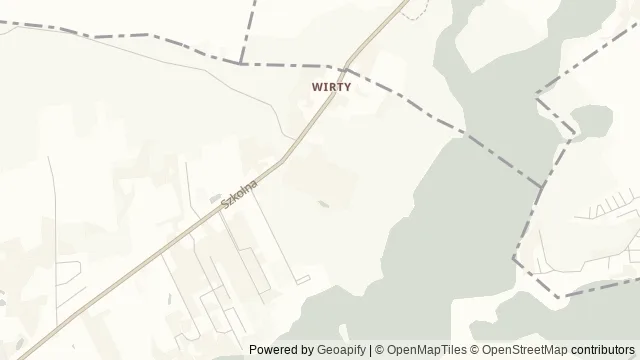 Mapa okolicy: Arboretum Wirty — Wirty, Kociewie. Podgląd obejmuje około 3,6 km w poziomie.
