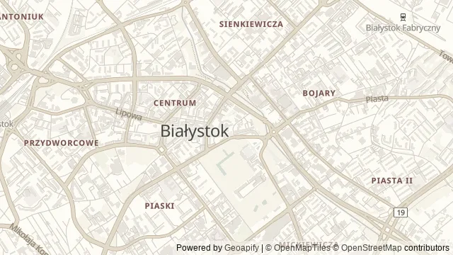 Mapa okolicy: Zespół archikatedralny w Białymstoku — bazylika Wniebowzięcia NMP i stary kościół farny — Białystok. Podgląd obejmuje około 3,6 km w poziomie.