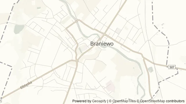 Mapa okolicy: Bazylika św. Katarzyny w Braniewie — Braniewo, Warmia. Podgląd obejmuje około 3,6 km w poziomie.