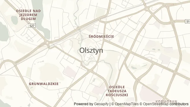 Mapa okolicy: Bazylika św. Jakuba w Olsztynie — Olsztyn. Podgląd obejmuje około 3,6 km w poziomie.