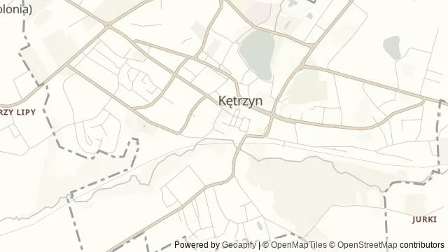Mapa okolicy: Bazylika św. Jerzego w Kętrzynie — Kętrzyn, Mazury. Podgląd obejmuje około 3,6 km w poziomie.