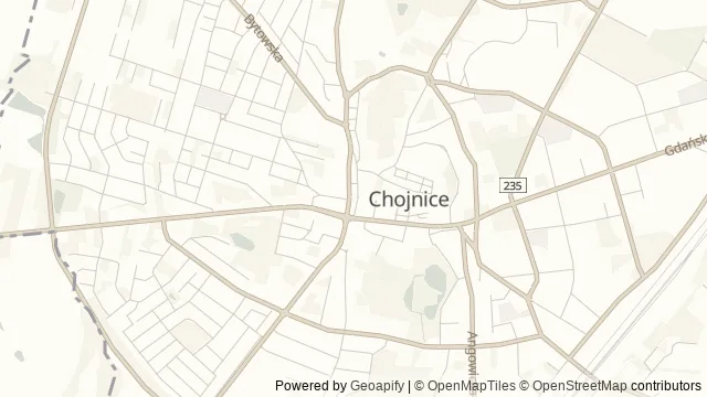 Mapa okolicy: Bazylika w Chojnicach — Chojnice, Bory Tucholskie. Podgląd obejmuje około 3,6 km w poziomie.