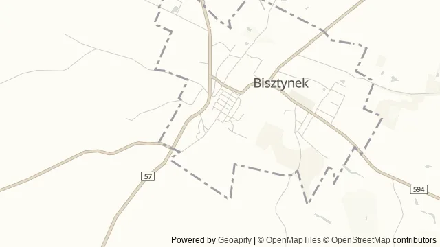 Mapa okolicy: Bisztynek — sanktuarium i Biskupi Kamień — Bisztynek, Warmia. Podgląd obejmuje około 3,6 km w poziomie.