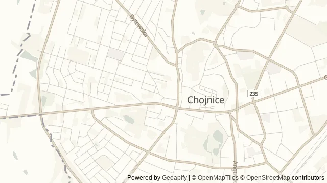 Mapa okolicy: Brama Człuchowska w Chojnicach — Chojnice, Bory Tucholskie. Podgląd obejmuje około 3,6 km w poziomie.