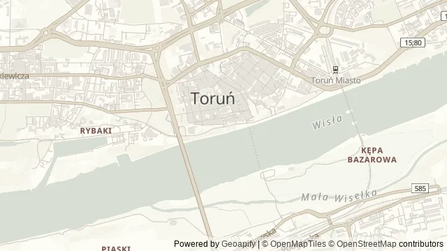 Mapa okolicy: Bulwar Filadelfijski — Toruń. Podgląd obejmuje około 3,6 km w poziomie.
