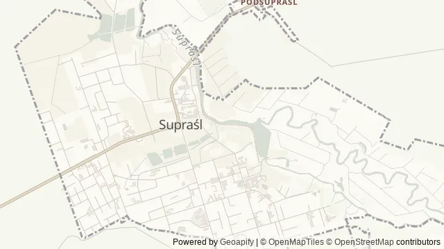 Mapa okolicy: Bulwary im. Wiktora Wołkowa w Supraślu — Supraśl, Puszcza Knyszyńska. Podgląd obejmuje około 3,6 km w poziomie.