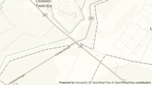 Mapa okolicy: Carska Droga — Osowiec-Twierdza, Biebrza. Podgląd obejmuje około 3,6 km w poziomie.