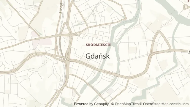 Mapa okolicy: Długi Targ i Droga Królewska — Gdańsk. Podgląd obejmuje około 3,6 km w poziomie.