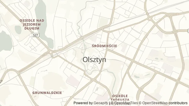 Mapa okolicy: Muzeum „Dom Gazety Olsztyńskiej” — Olsztyn. Podgląd obejmuje około 3,6 km w poziomie.