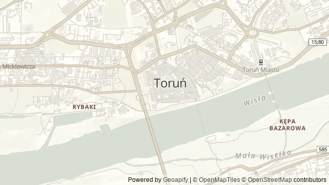 Mapa okolicy: Dom Mikołaja Kopernika — Toruń. Podgląd obejmuje około 3,6 km w poziomie.