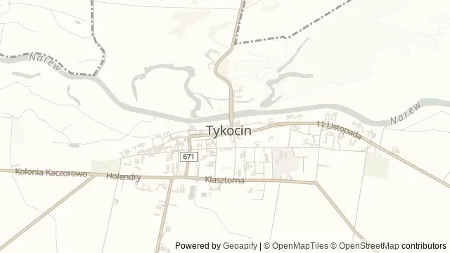 Mapa okolicy: Dom przy Placu Czarnieckiego 10 w Tykocinie — Tykocin, Biebrza. Podgląd obejmuje około 3,6 km w poziomie.