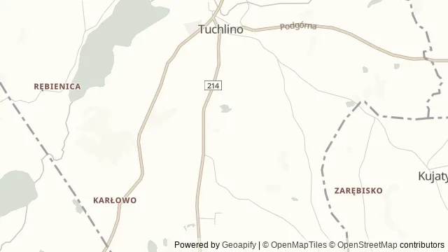 Mapa okolicy: Park Edukacyjny Zoo – Egzotyczne Kaszuby — Tuchlino (gm. Sierakowice), Kaszuby. Podgląd obejmuje około 3,6 km w poziomie.