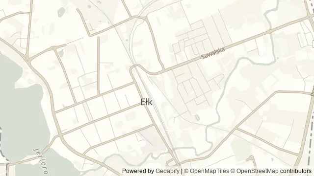 Mapa okolicy: Ełcka Kolej Wąskotorowa — Ełk, Mazury. Podgląd obejmuje około 3,6 km w poziomie.