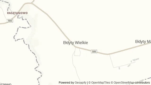 Mapa okolicy: Ełdyty Wielkie — najstarsza wiejska parafia Warmii — Ełdyty Wielkie, Warmia. Podgląd obejmuje około 3,6 km w poziomie.