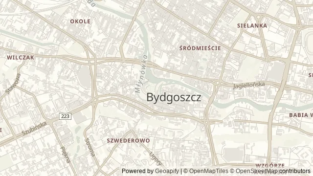 Mapa okolicy: Europejskie Centrum Pieniądza — Bydgoszcz. Podgląd obejmuje około 3,6 km w poziomie.