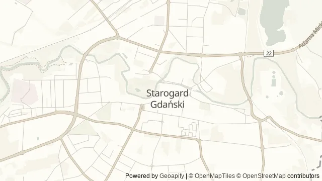 Mapa okolicy: Fara pw. św. Mateusza w Starogardzie Gdańskim — Starogard Gdański, Kociewie. Podgląd obejmuje około 3,6 km w poziomie.
