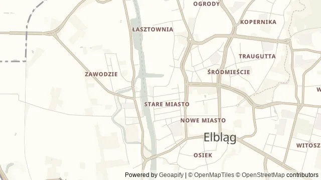 Mapa okolicy: Centrum Sztuki Galeria EL — Elbląg. Podgląd obejmuje około 3,6 km w poziomie.