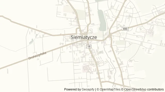 Mapa okolicy: Galeria SOK w dawnej synagodze w Siemiatyczach — Siemiatycze, Podlasie Nadbużańskie. Podgląd obejmuje około 3,6 km w poziomie.