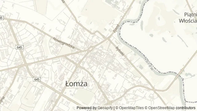 Mapa okolicy: Galeria Sztuki Współczesnej Muzeum Północno-Mazowieckiego w Łomży — Łomża. Podgląd obejmuje około 3,6 km w poziomie.