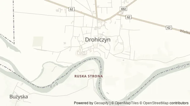 Mapa okolicy: Góra Zamkowa w Drohiczynie — Drohiczyn, Podlasie Nadbużańskie. Podgląd obejmuje około 3,6 km w poziomie.