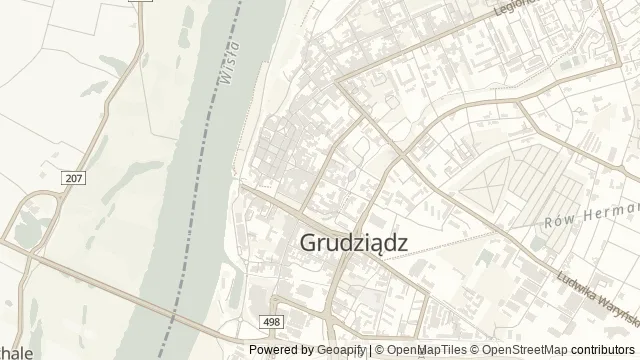 Mapa okolicy: Góra Zamkowa i wieża Klimek — Grudziądz, Ziemia chełmińska. Podgląd obejmuje około 3,6 km w poziomie.