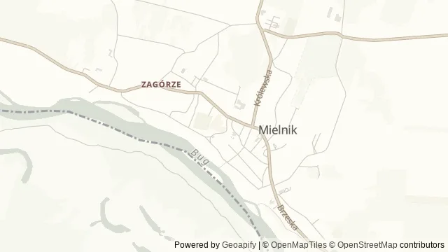 Mapa okolicy: Góra Zamkowa w Mielniku z grodziskiem i ruinami kościoła zamkowego pw. Świętej Trójcy — Mielnik, Podlasie Nadbużańskie. Podgląd obejmuje około 3,6 km w poziomie.