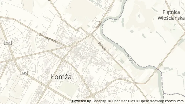 Mapa okolicy: Hala Kultury w Łomży — Łomża. Podgląd obejmuje około 3,6 km w poziomie.