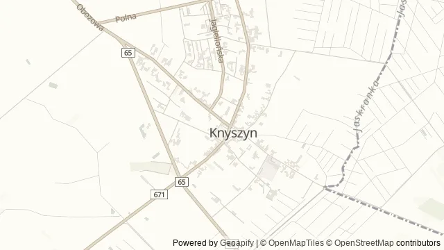 Mapa okolicy: Izba Regionalna i Galeria Haftu i Koronki Knyszyńskiego Ośrodka Kultury — Knyszyn, Biebrza. Podgląd obejmuje około 3,6 km w poziomie.