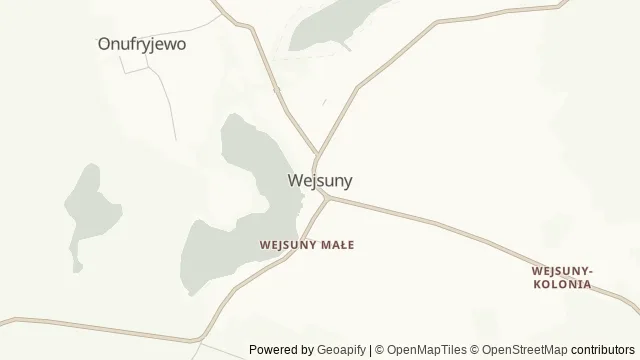 Mapa okolicy: Izba Regionalna w Wejsunach — Wejsuny, Mazury. Podgląd obejmuje około 3,6 km w poziomie.