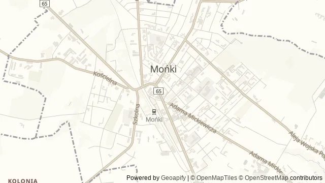 Mapa okolicy: Izba Zdobnictwa Obrzędowego Monieckiego Ośrodka Kultury — Mońki, Biebrza. Podgląd obejmuje około 3,6 km w poziomie.