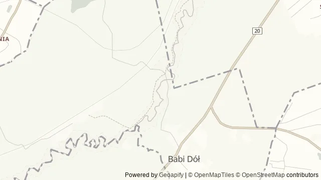Mapa okolicy: Rezerwat przyrody Jar Rzeki Raduni — Babi Dół, Kaszuby. Podgląd obejmuje około 3,6 km w poziomie.