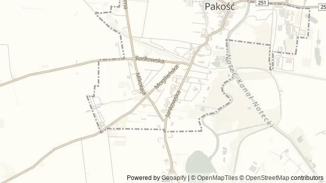 Mapa okolicy: Kalwaria Pakoska — Pakość, Kujawy i Pałuki. Podgląd obejmuje około 3,6 km w poziomie.