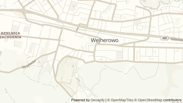 Mapa okolicy: Kalwaria Wejherowska — Wejherowo, Kaszuby. Podgląd obejmuje około 3,6 km w poziomie.