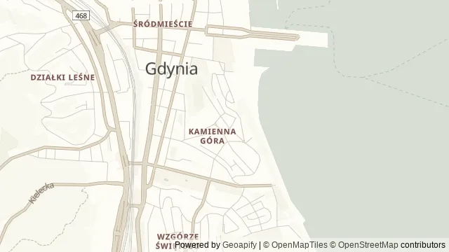 Mapa okolicy: Kamienna Góra — Gdynia. Podgląd obejmuje około 3,6 km w poziomie.