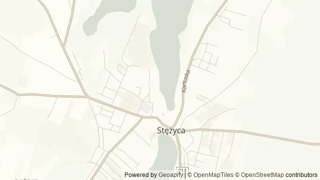 Mapa okolicy: Kąpielisko gminne nad Jeziorem Raduńskim Górnym w Stężycy — Stężyca, Kaszuby. Podgląd obejmuje około 3,6 km w poziomie.
