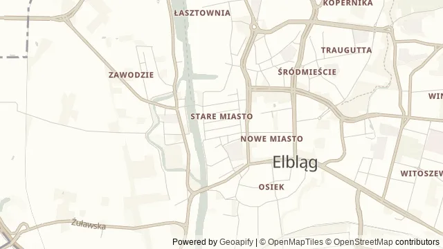 Mapa okolicy: Katedra św. Mikołaja w Elblągu — Elbląg. Podgląd obejmuje około 3,6 km w poziomie.
