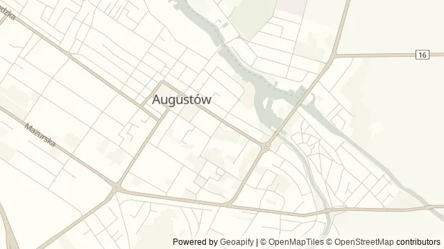 Mapa okolicy: Kino Iskra w Augustowie — Augustów. Podgląd obejmuje około 3,6 km w poziomie.