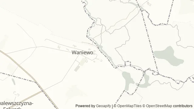Mapa okolicy: Kładka Waniewo–Śliwno — Waniewo, Białystok. Podgląd obejmuje około 3,6 km w poziomie.